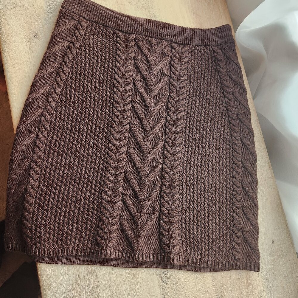 ARITZIA Babaton Emporia Cable Knit Skirt Merino Wool Rich Micha Brown - Small